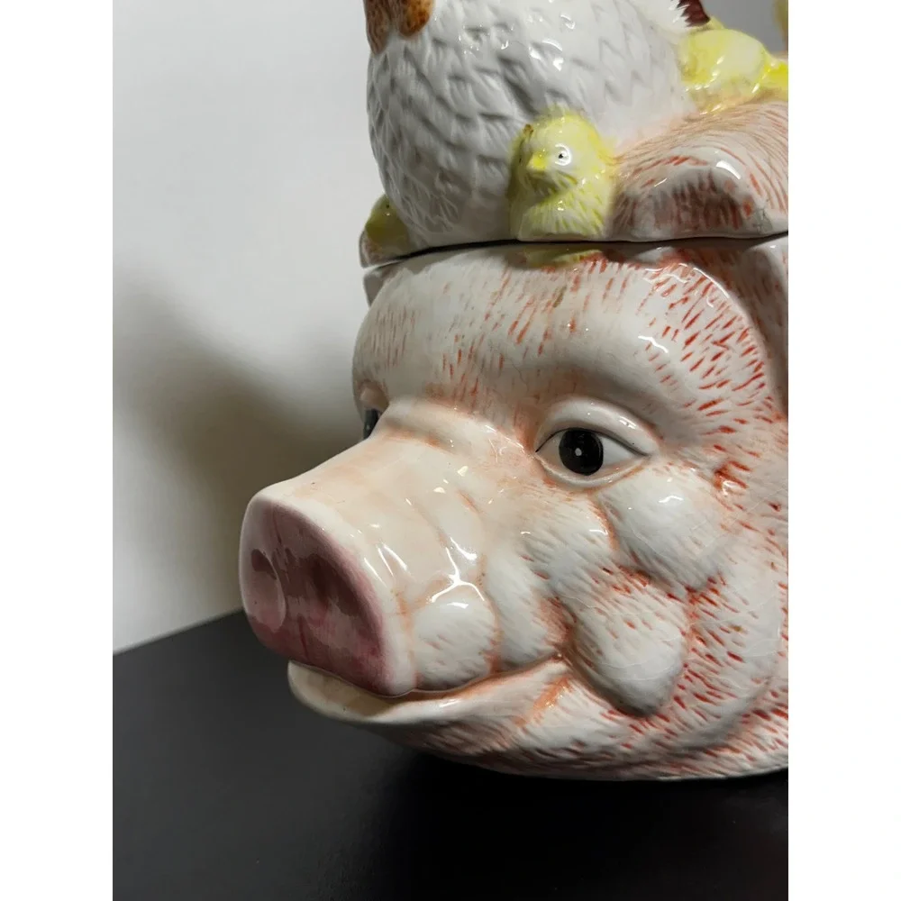 Vintage Pig Cookie Jar Oversized 3 Piece Ceramic Farmhouse Kitchen Decor Hen‎